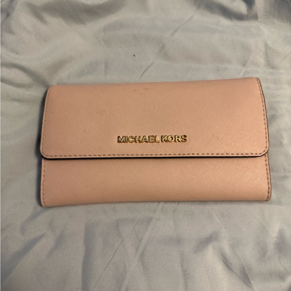 Michael Kors Pink Leather Wallet with Flap Closure